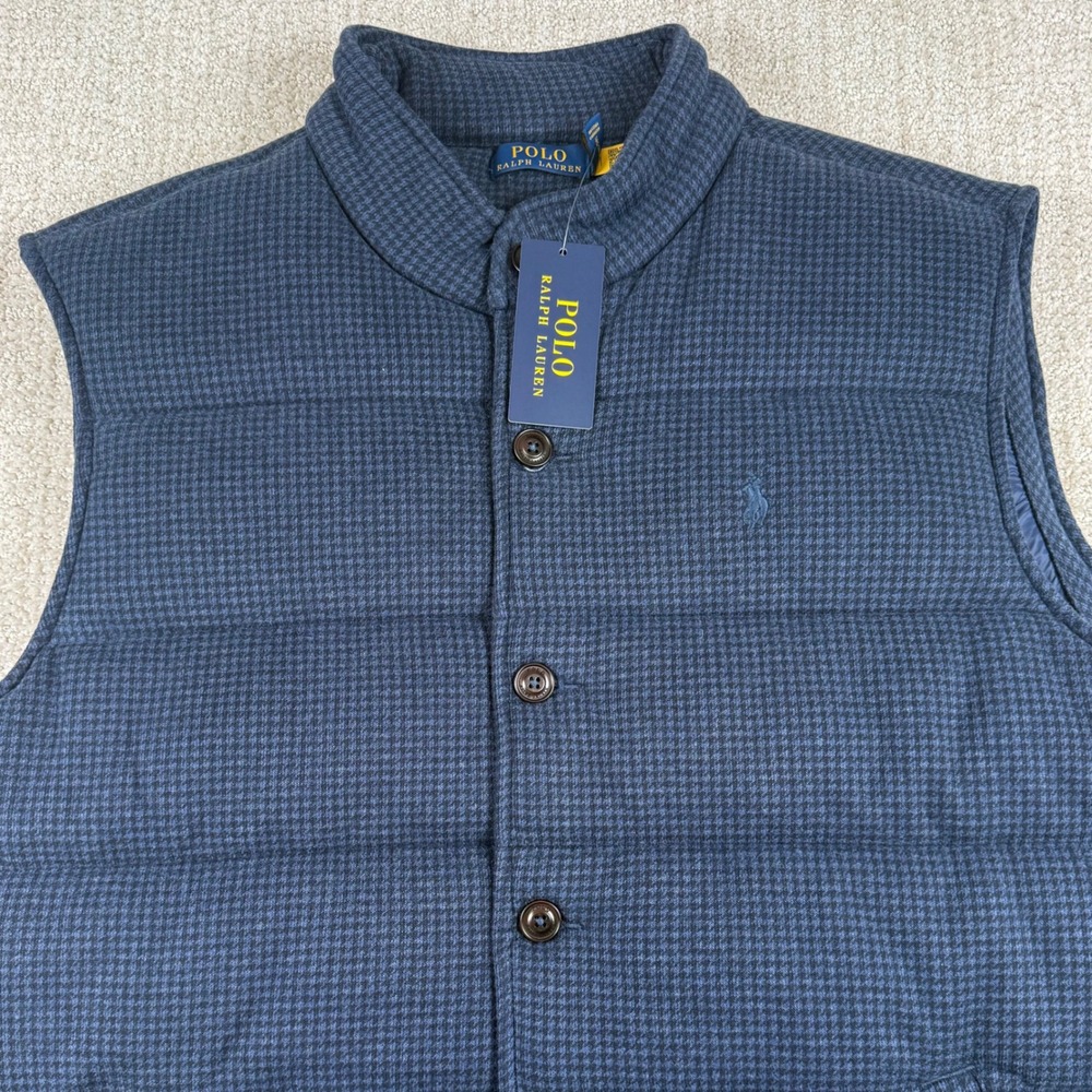 NEW Polo Ralph Lauren Mens XL Navy Houndstooth Quilted Button Front Vest